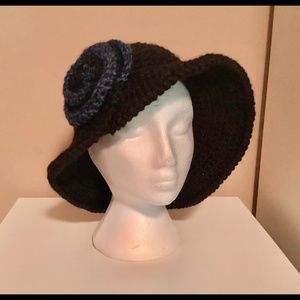Ladies unique handmade Crocheted Black brimmed hat